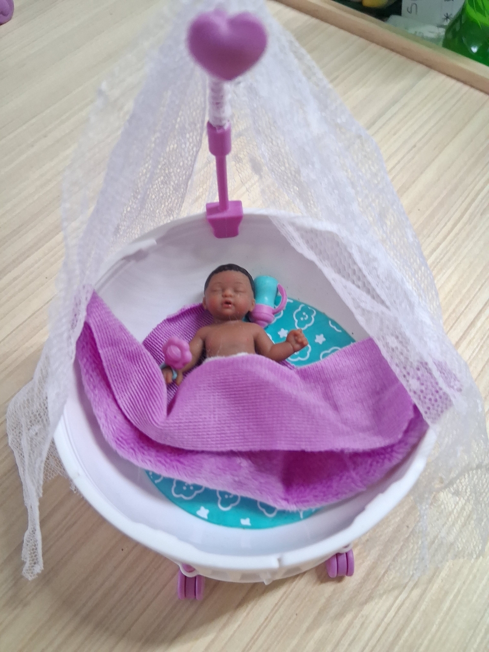Baby Doll Cradle with Pink Canopy and Blanket